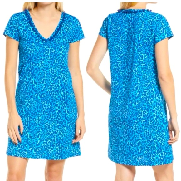 Lilly Pulitzer V Neck Etta Dress in Oyster Bay Navy My Favorite Spot -Medium - Picture 1 of 5